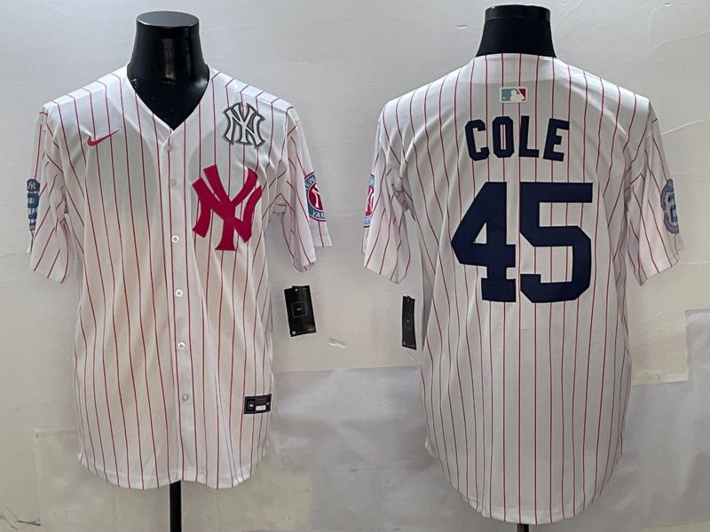 Men New York Yankees 45 Cole White Stripe Jointly Name Nike 2025 MLB Jersey style 6